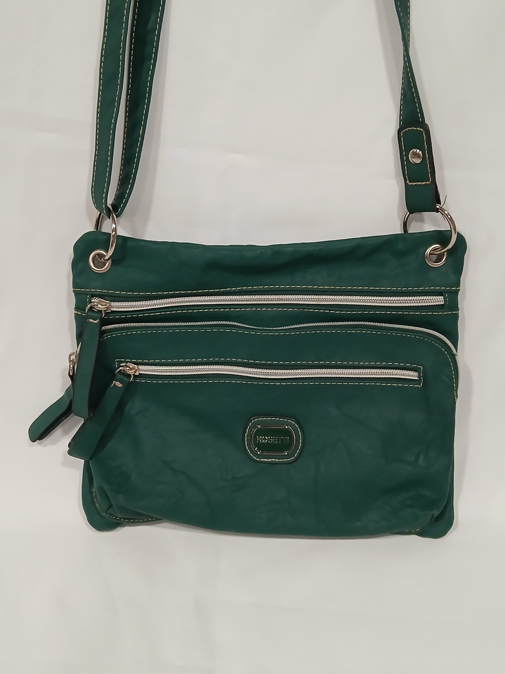 Rosetti Forest Green Vegan Leather Multi-Pocket Crossbody Bag Adjustable Strap